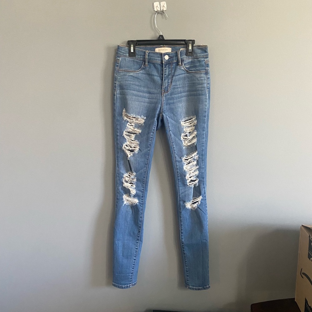 PacSun distressed medium wash high rise jegging